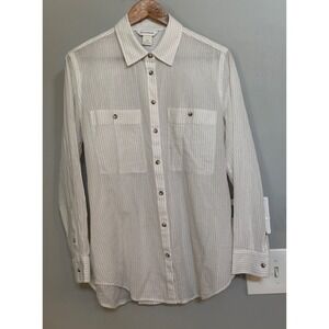 Club Monaco White Stripe Long Sleeve Button Up Shirt Women Size L G